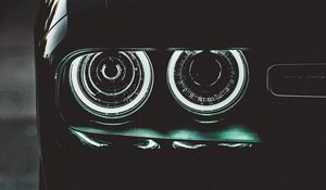 Preview wallpaper car, black, headlights, backlight, dark