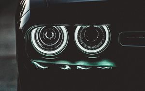 Preview wallpaper car, black, headlights, backlight, dark