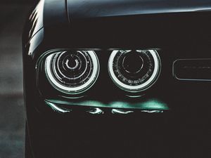 Preview wallpaper car, black, headlights, backlight, dark