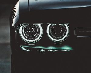 Preview wallpaper car, black, headlights, backlight, dark