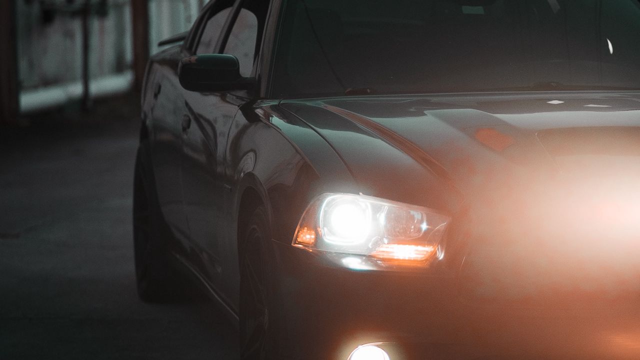 Wallpaper car, black, headlights, light