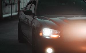 Preview wallpaper car, black, headlights, light