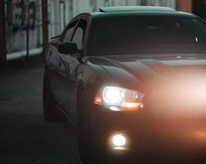 Preview wallpaper car, black, headlights, light