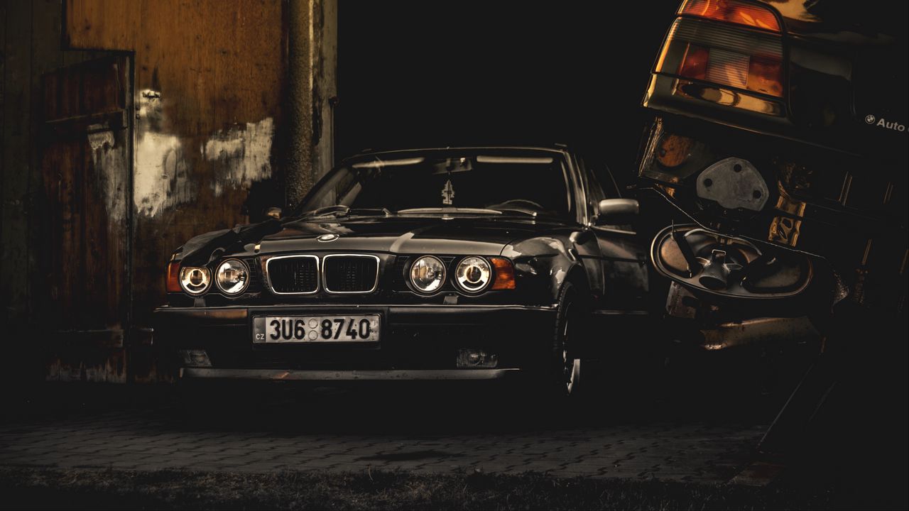 Wallpaper car, black, headlights, front view