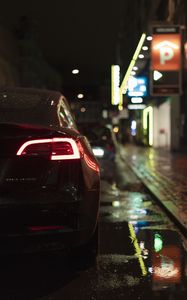 Preview wallpaper car, black, night, street, lights