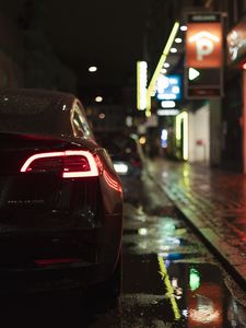 Preview wallpaper car, black, night, street, lights