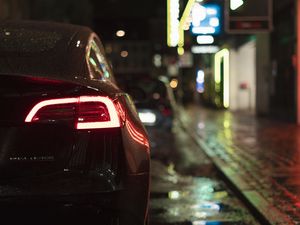 Preview wallpaper car, black, night, street, lights