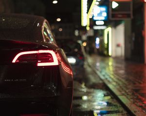 Preview wallpaper car, black, night, street, lights