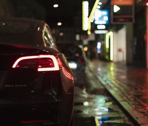 Preview wallpaper car, black, night, street, lights