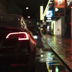 Preview wallpaper car, black, night, street, lights