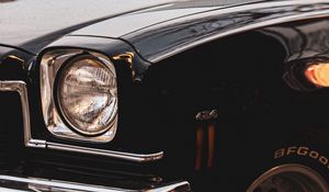 Preview wallpaper car, black, old, headlight, chrome