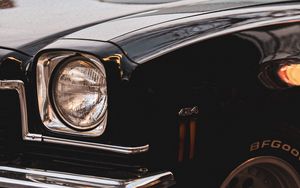 Preview wallpaper car, black, old, headlight, chrome