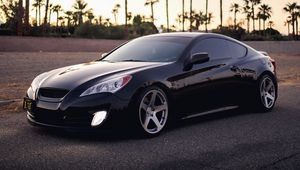 Preview wallpaper car, black, palm trees, side view