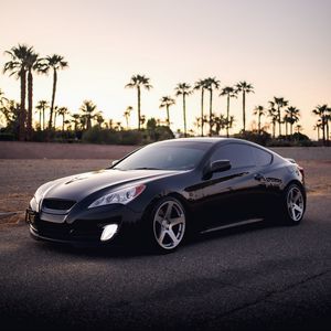 Preview wallpaper car, black, palm trees, side view