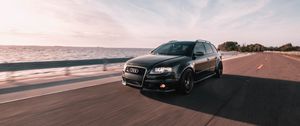 Preview wallpaper car, black, road, speed, ride