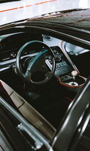 Preview wallpaper car, black, salon, interior, steering wheel