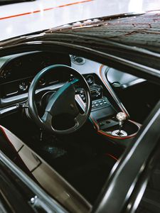 Preview wallpaper car, black, salon, interior, steering wheel