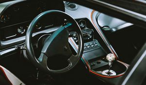 Preview wallpaper car, black, salon, interior, steering wheel