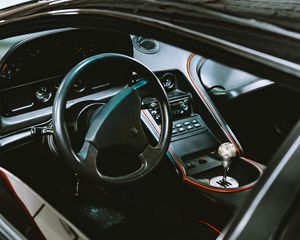 Preview wallpaper car, black, salon, interior, steering wheel