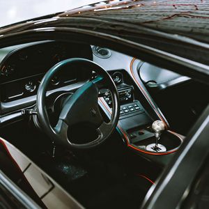 Preview wallpaper car, black, salon, interior, steering wheel