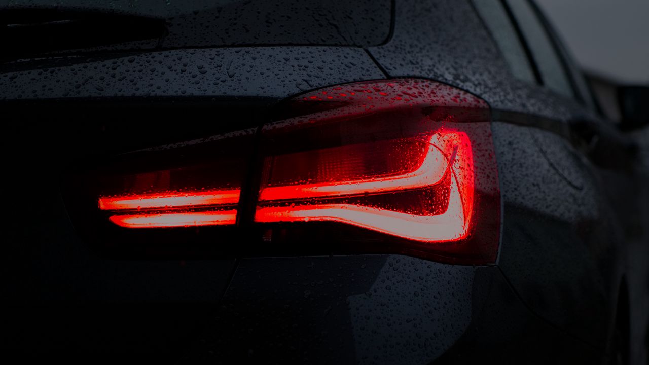 Wallpaper car, black, wet, taillight, backlight