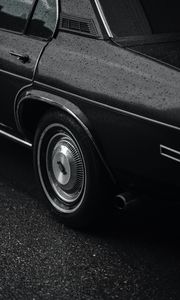 Preview wallpaper car, black, wet, wheel, side view