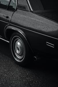 Preview wallpaper car, black, wet, wheel, side view