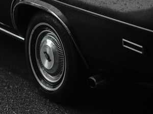 Preview wallpaper car, black, wet, wheel, side view