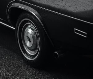 Preview wallpaper car, black, wet, wheel, side view