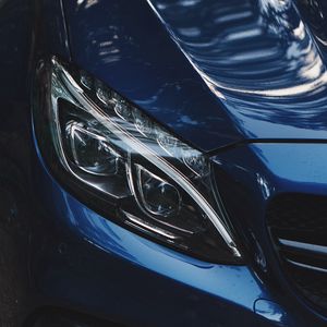 Preview wallpaper car, blue, headlight, optics