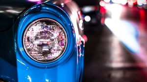 Preview wallpaper car, blue, headlight, old, vintage