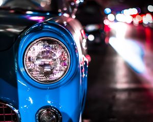 Preview wallpaper car, blue, headlight, old, vintage