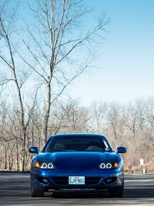 Preview wallpaper car, blue, headlights, front view