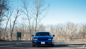 Preview wallpaper car, blue, headlights, front view