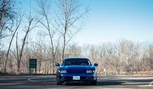 Preview wallpaper car, blue, headlights, front view