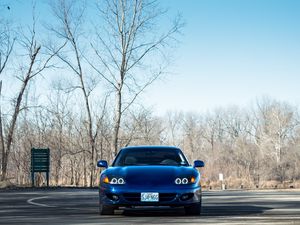 Preview wallpaper car, blue, headlights, front view