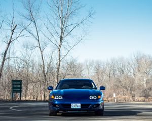 Preview wallpaper car, blue, headlights, front view