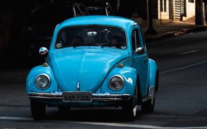 Preview wallpaper car, blue, retro, road