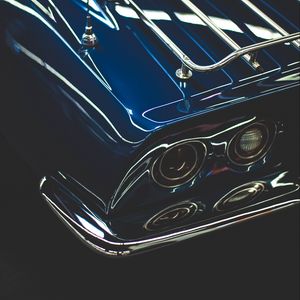 Preview wallpaper car, blue, retro, taillights, glare