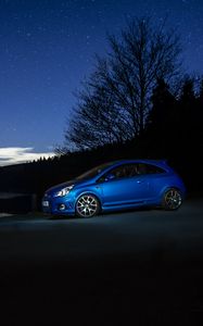 Preview wallpaper car, blue, side view, dark, night