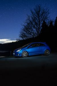 Preview wallpaper car, blue, side view, dark, night