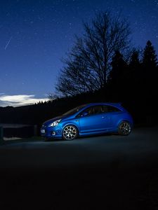 Preview wallpaper car, blue, side view, dark, night