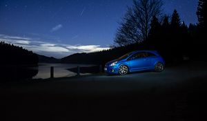 Preview wallpaper car, blue, side view, dark, night