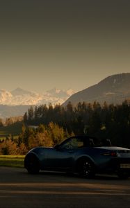 Preview wallpaper car, blue, sports car, convertible, mountains