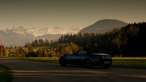 Preview wallpaper car, blue, sports car, convertible, mountains