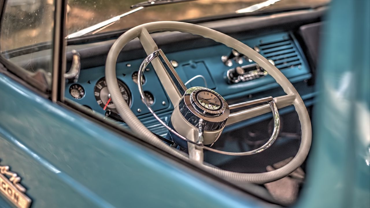 Wallpaper car, blue, steering wheel, retro