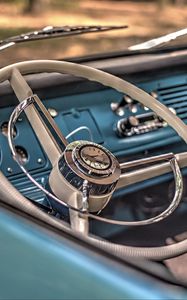 Preview wallpaper car, blue, steering wheel, retro