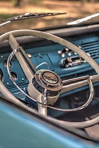 Preview wallpaper car, blue, steering wheel, retro
