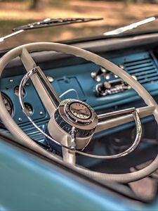 Preview wallpaper car, blue, steering wheel, retro