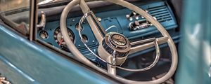 Preview wallpaper car, blue, steering wheel, retro